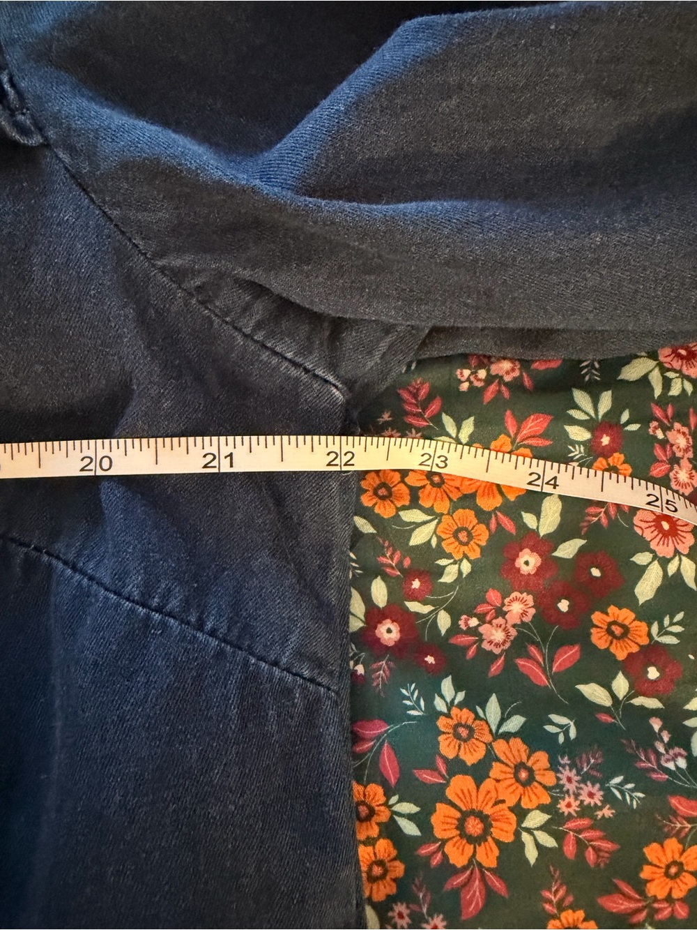 Boden Blue Denim Smocked Yoke Button-Down Shirt - Picture 5 of 8